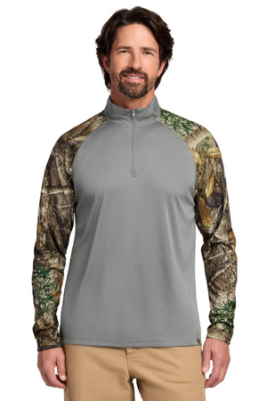 Russell Outdoors RU152 Realtree Colorblock Performance 1/4-Zip in Grey Concrete Heather/ Realtree Edge