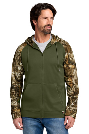 Russell Outdoors RU452 Realtree Performance Colorblock Full-Zip Hoodie in Olive Drab Green/ Realtree Edge