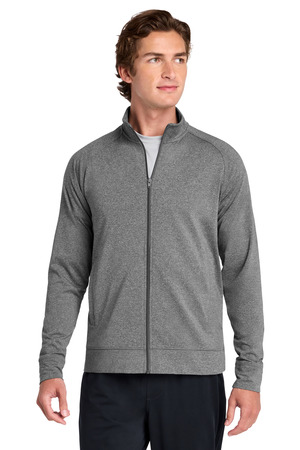 Sport-Tek ST857 Sport-Wick Stretch Full-Zip Cadet Jacket in Charcoal Grey Heather