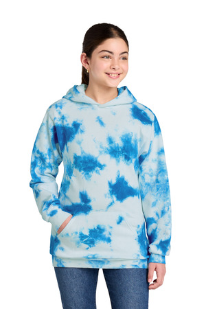 Port & Company PC144Y Youth Crystal Tie-Dye Pullover Hoodie in True Royal