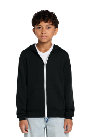 BELLA+CANVAS BC3739Y Youth Sponge Fleece Full-Zip Hooded Sweatshirt in Black