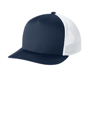 Sport-Tek STC75 Stretch-Tek 5-Panel Trucker Cap in True Navy/ White