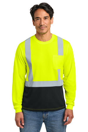 CornerStone CS207 ANSI 107 Class 2 Long Sleeve Mesh Blocked Tee in Safety Yellow/ Black