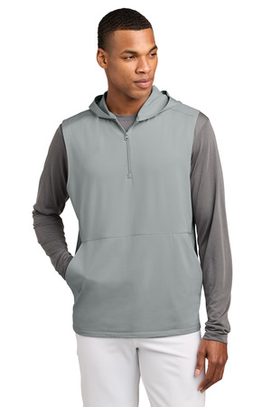 Sport-Tek ST858 Sport-Wick Stretch Sleeveless Hooded 1/4-Zip in Silver
