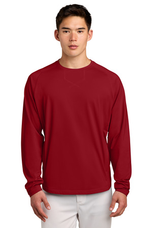 Sport-Tek ST859 Sport-Wick Stretch Pocketed Crewneck in Deep Red