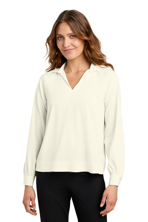 Mercer+Mettle MM2019 Women's Long Sleeve Buttery Soft Popover Blouse in Ivory Chiffon