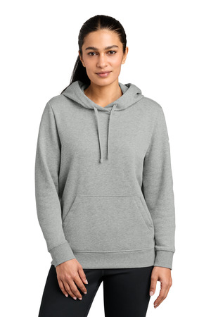 Nike NKFD9889 Women's Club Fleece Sleeve Swoosh Pullover Hoodie in Dark Grey Heather