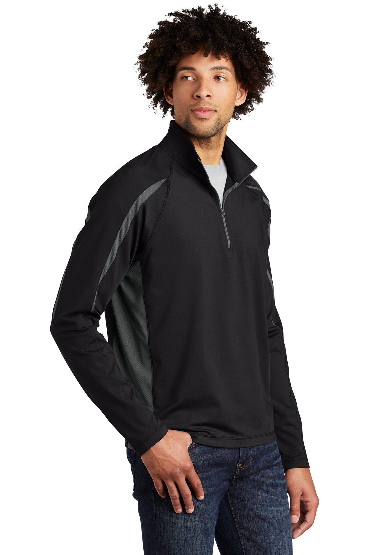 Sport-Tek Sport-Wick Stretch 1/2-Zip Colorblock Pullover. ST851