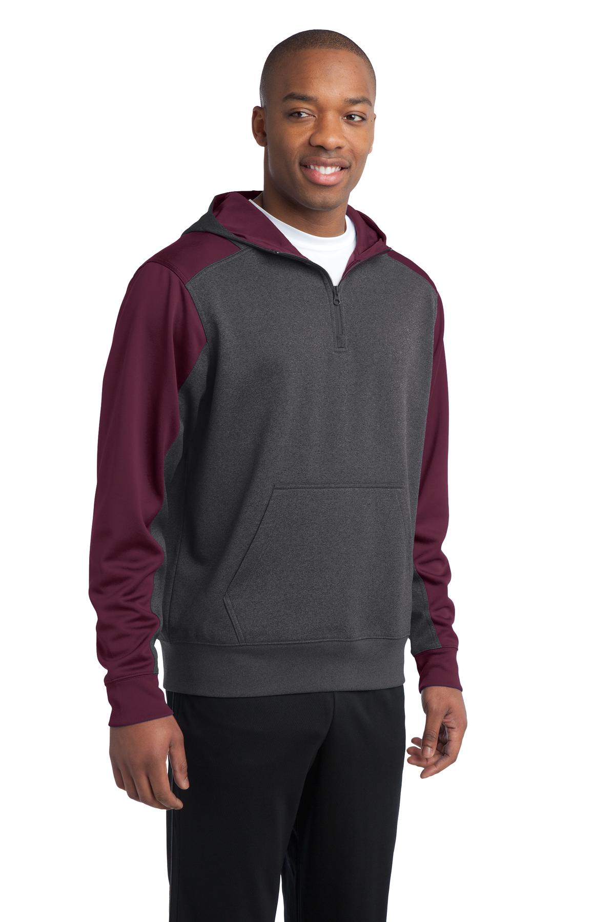 Sport-Tek Tech Fleece Colorblock 1/4-Zip Hooded Sweatshirt. ST249