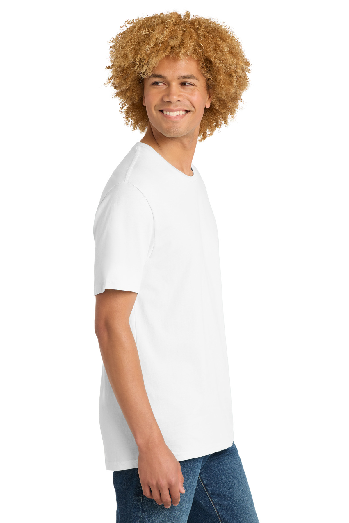 District Perfect Weight Tee. DT104 in Bright White — Left sleeve