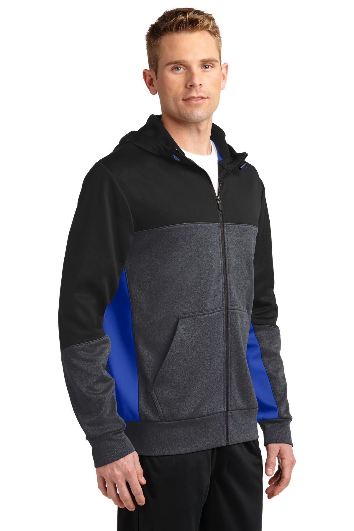 Sport-Tek Tech Fleece Colorblock Full-Zip Hooded Jacket. ST245