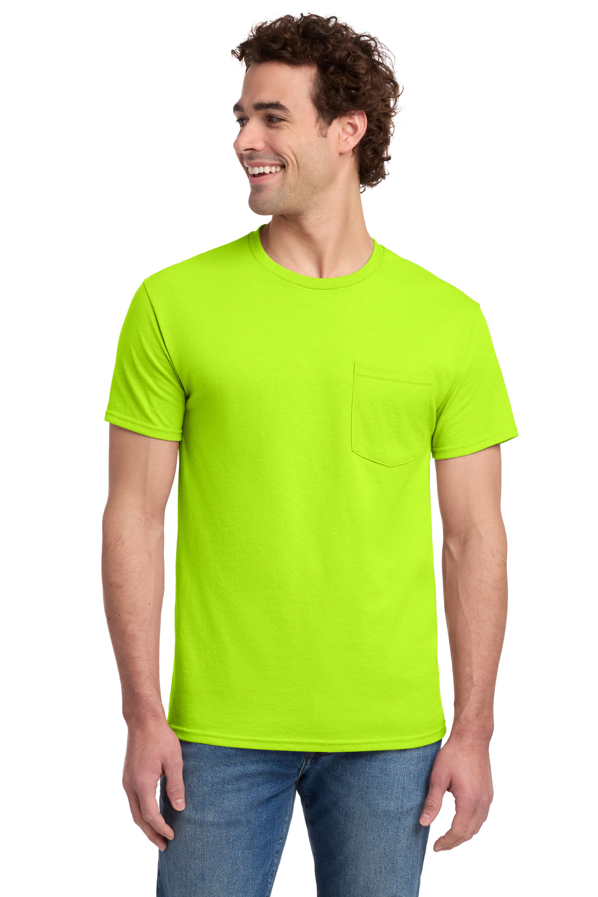Jerzees ® - Dri-Power ® 50/50 Cotton/Poly Pocket T-Shirt. 29MP - Safety Green