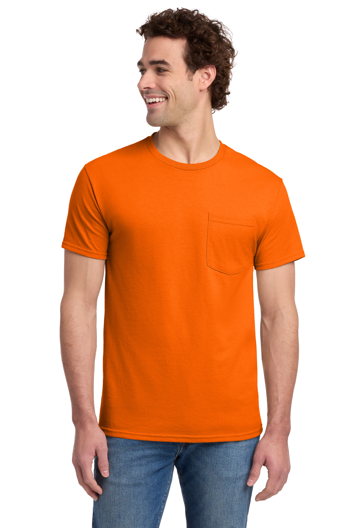 Jerzees ® - Dri-Power ® 50/50 Cotton/Poly Pocket T-Shirt. 29MP - Safety Orange