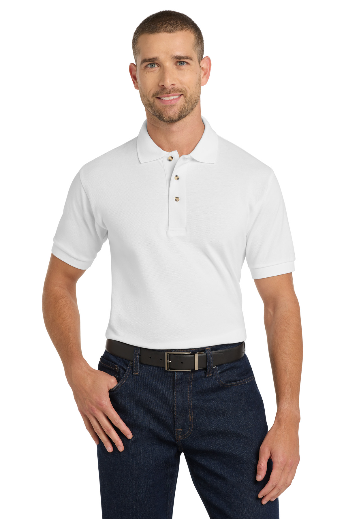 Heavyweight Cotton Pique Polo - White