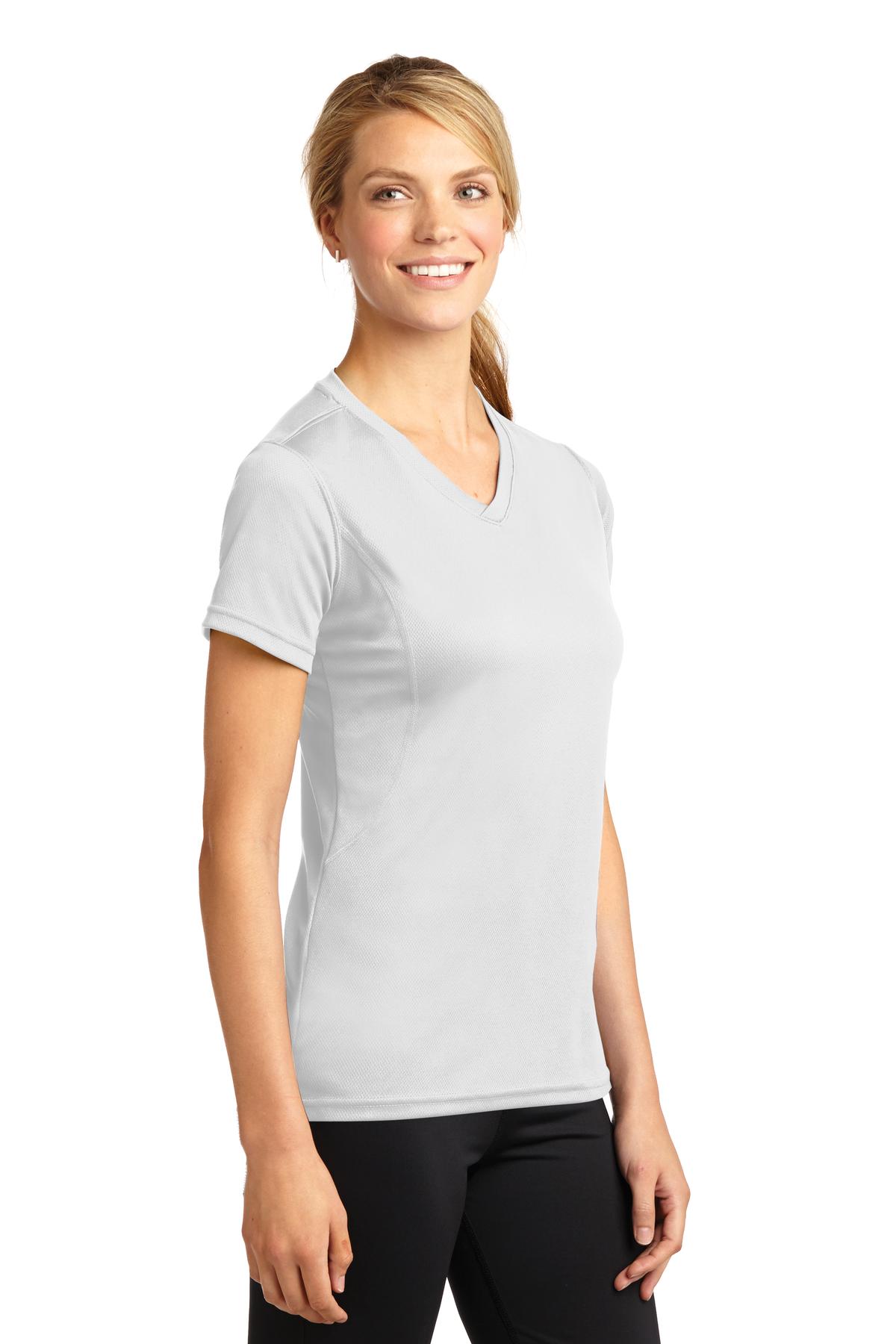 DISCONTINUED Sport-Tek Dri-Mesh Ladies V-Neck T-Shirt. L468V