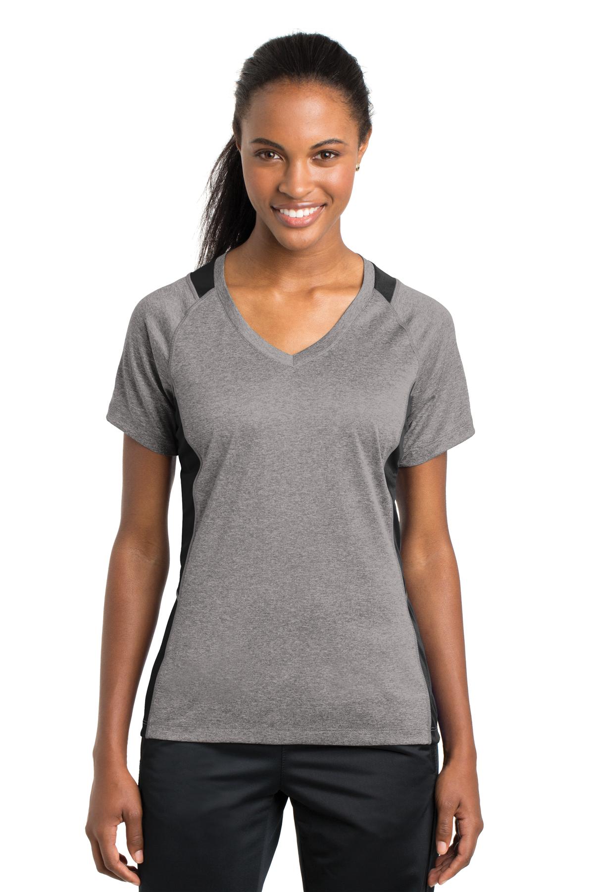 Sport-Tek Activewear Ladies-T-Shirts for Hospitality ® Ladies Heather Colorblock Contender V-Neck Tee.-Sport-Tek