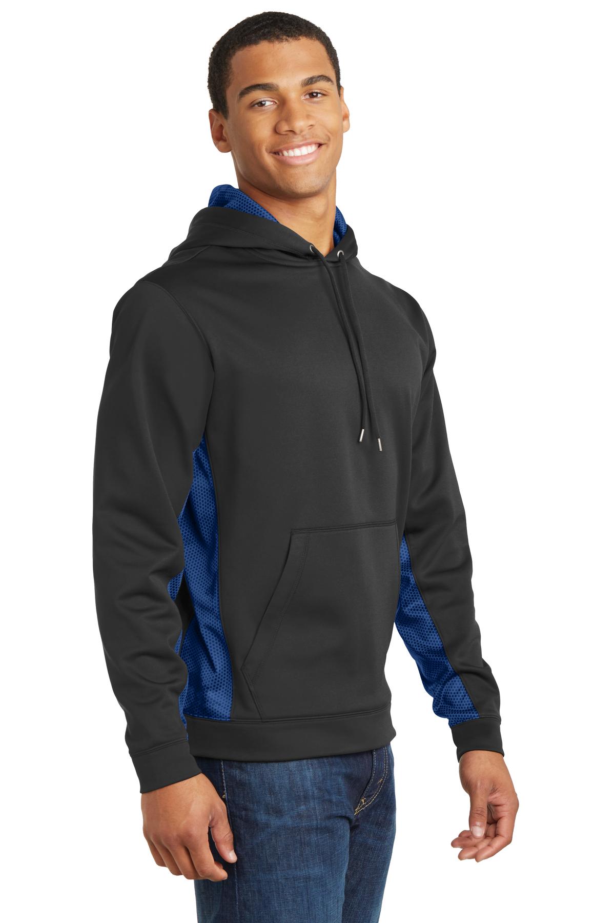 Sport-Tek Sport-Wick CamoHex Fleece Colorblock Hooded Pullover. ST239