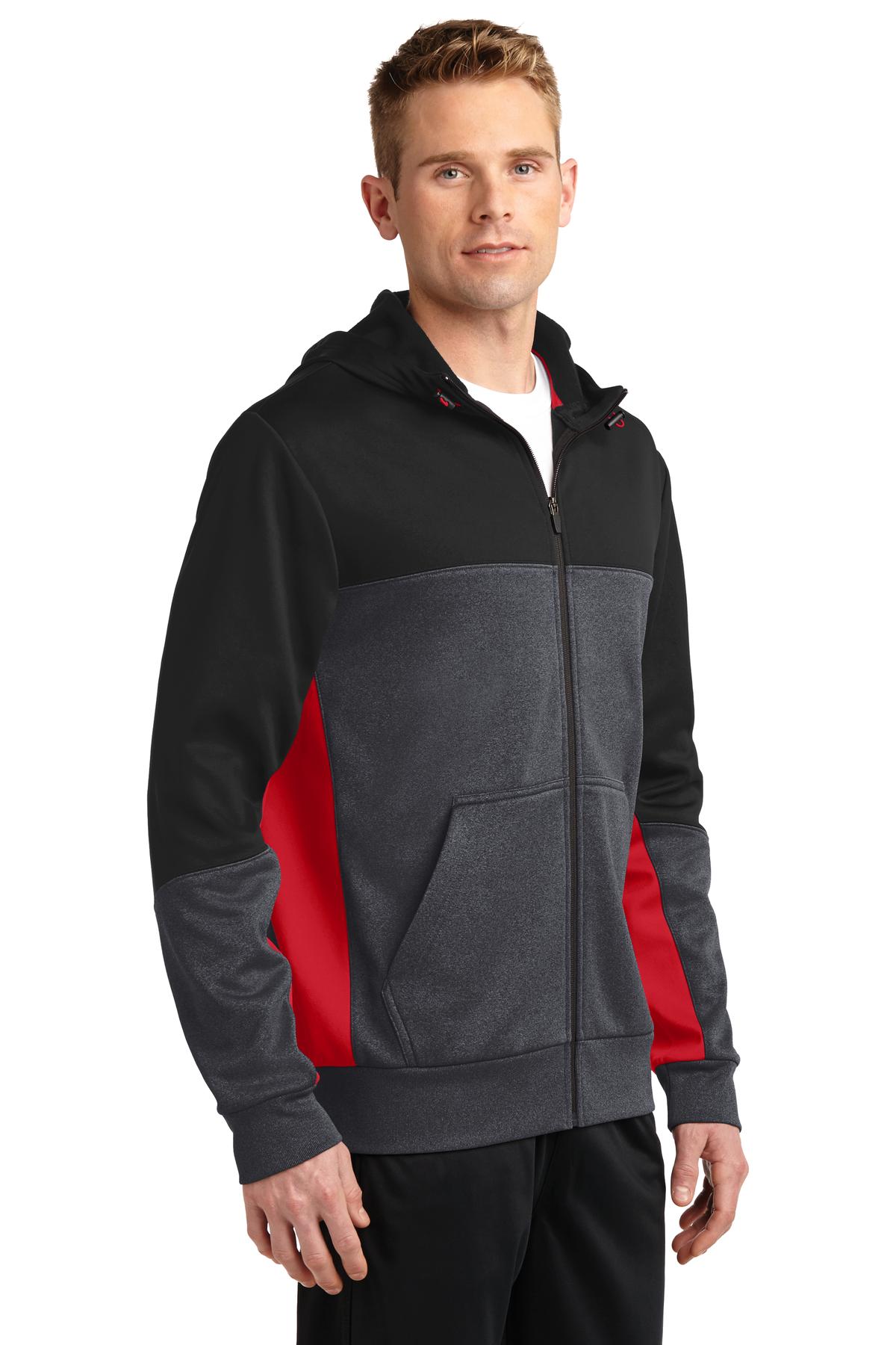 Sport-Tek Tech Fleece Colorblock Full-Zip Hooded Jacket. ST245