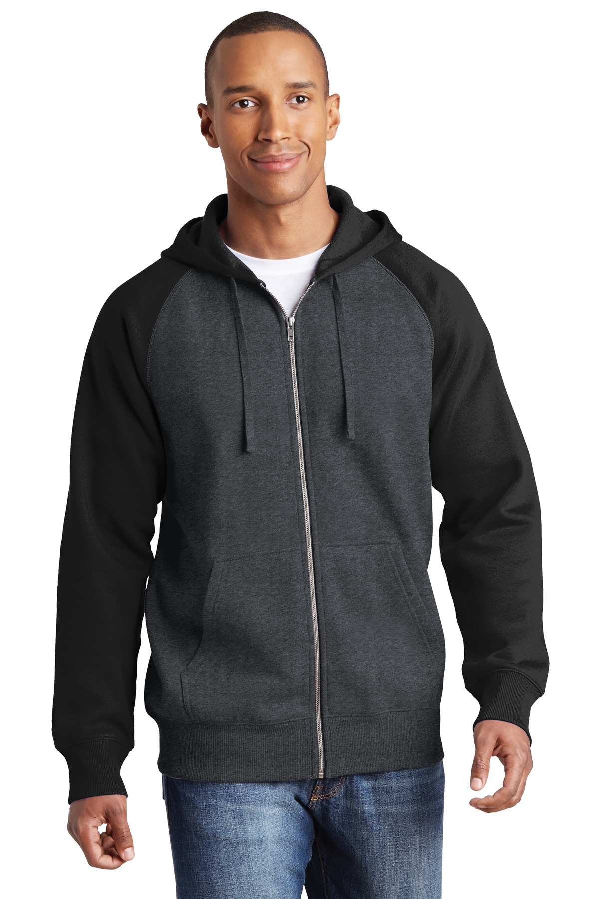 Sport-Tek Raglan Colorblock Full-Zip Hooded Fleece Jacket-