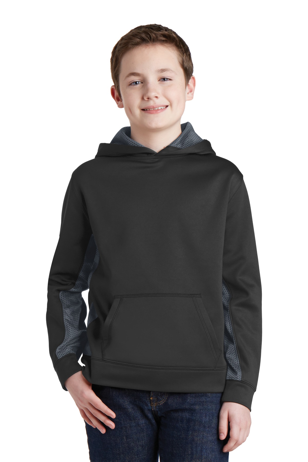 Sport-Tek Youth Sport-Wick CamoHex Fleece Colorblock Hooded Pullover.  YST239