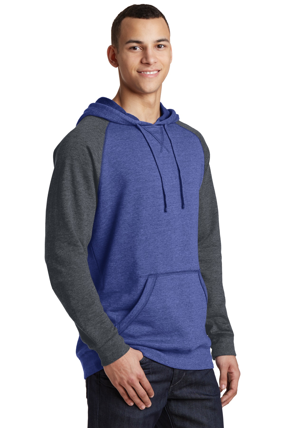 District Young Mens Lightweight Fleece Raglan Hoodie. DT196