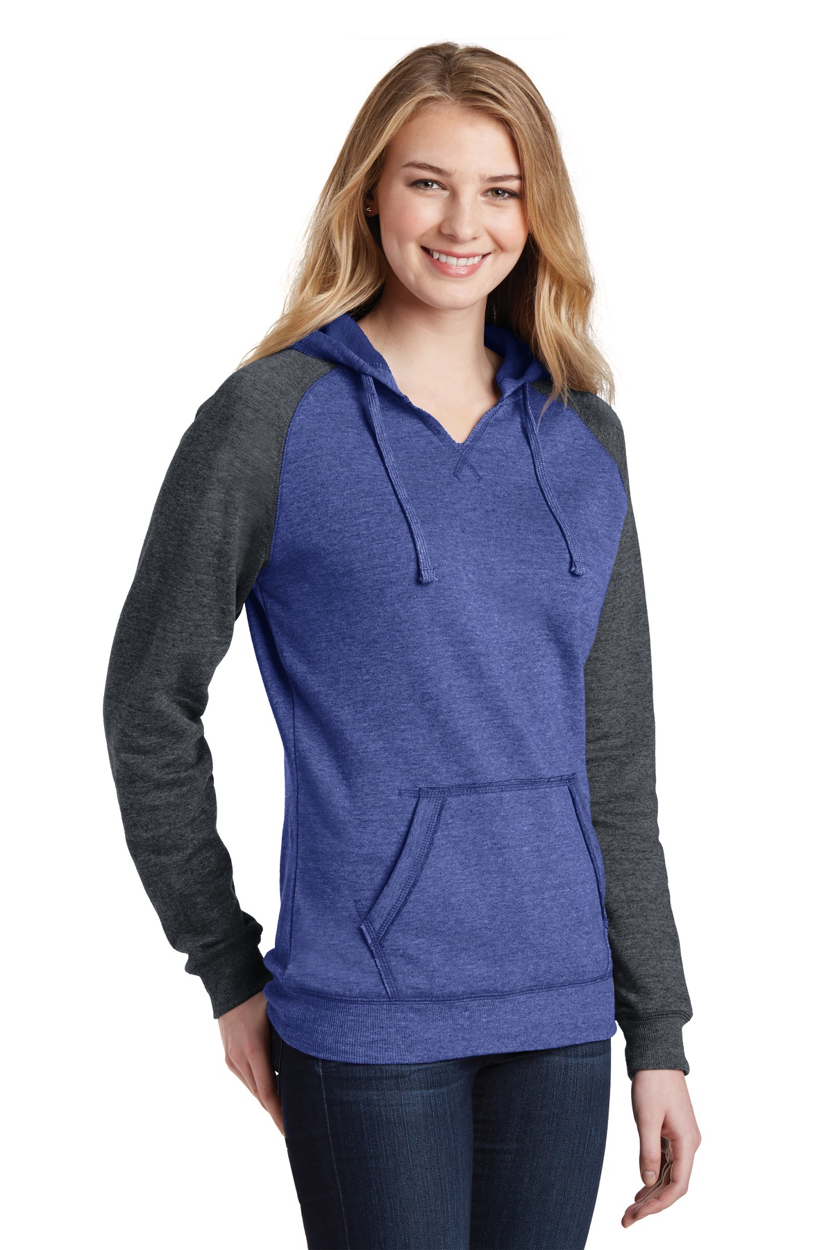 District Women's Lightweight Fleece Raglan Hoodie. DT296
