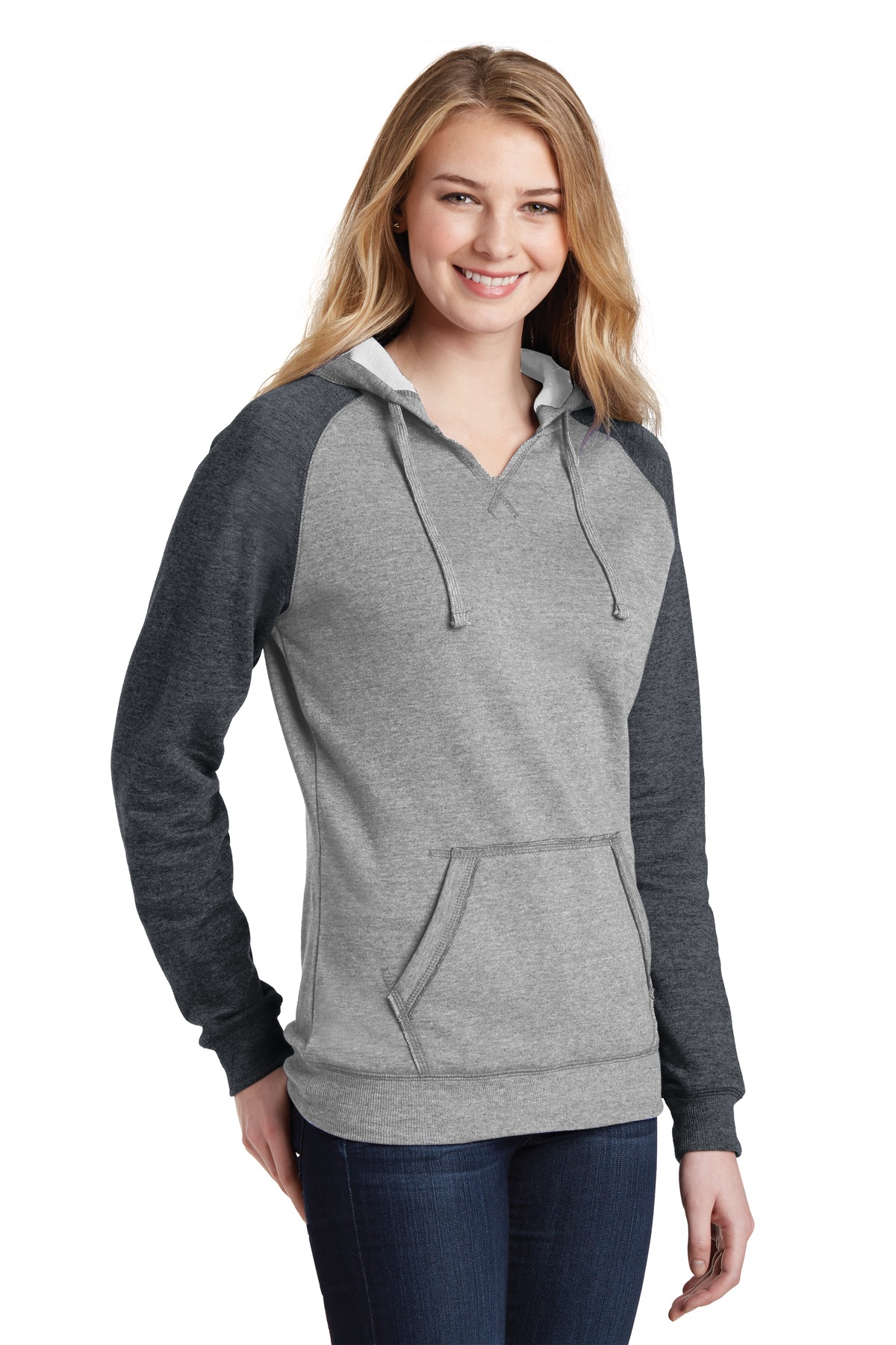 District Women's Lightweight Fleece Raglan Hoodie. DT296