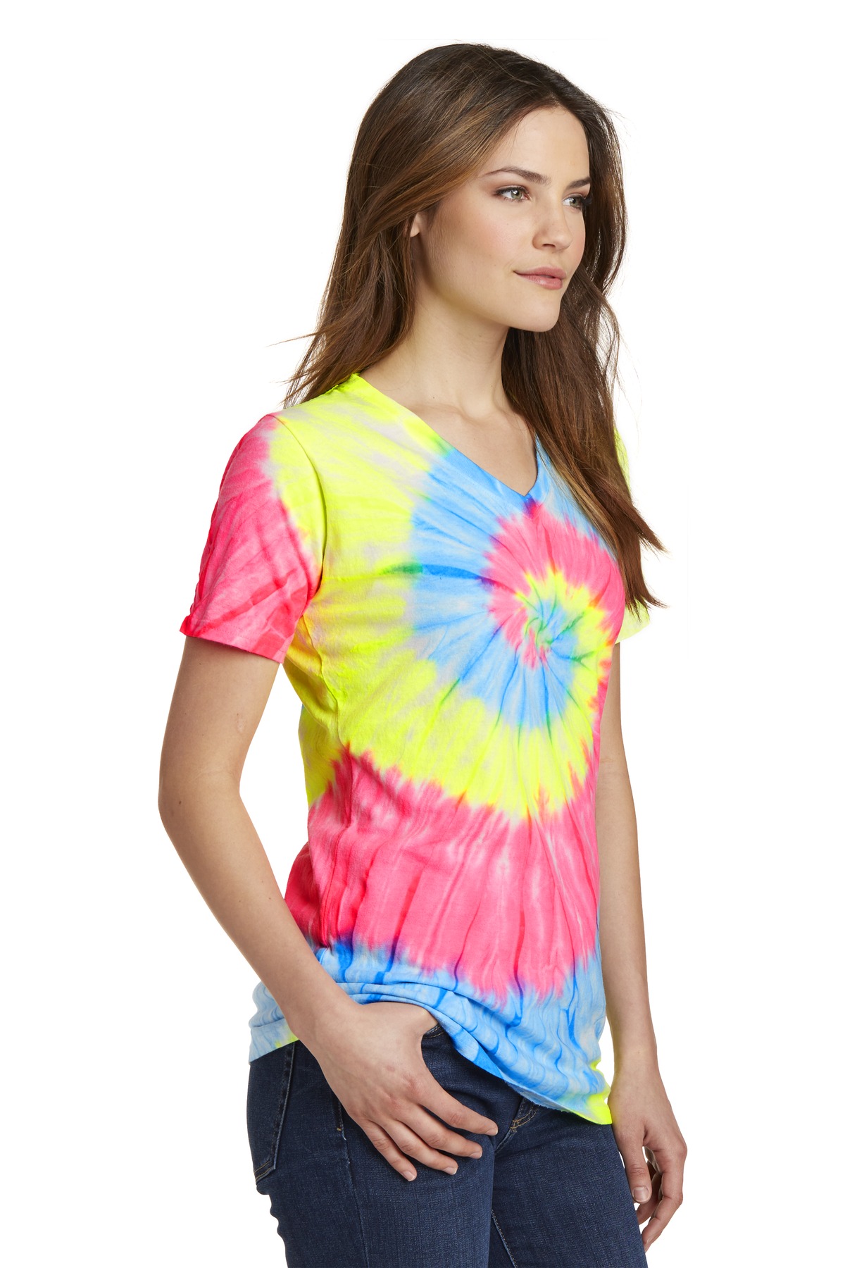 Port & Co Women's Tie-Dye V-Neck Tee. LPC147V
