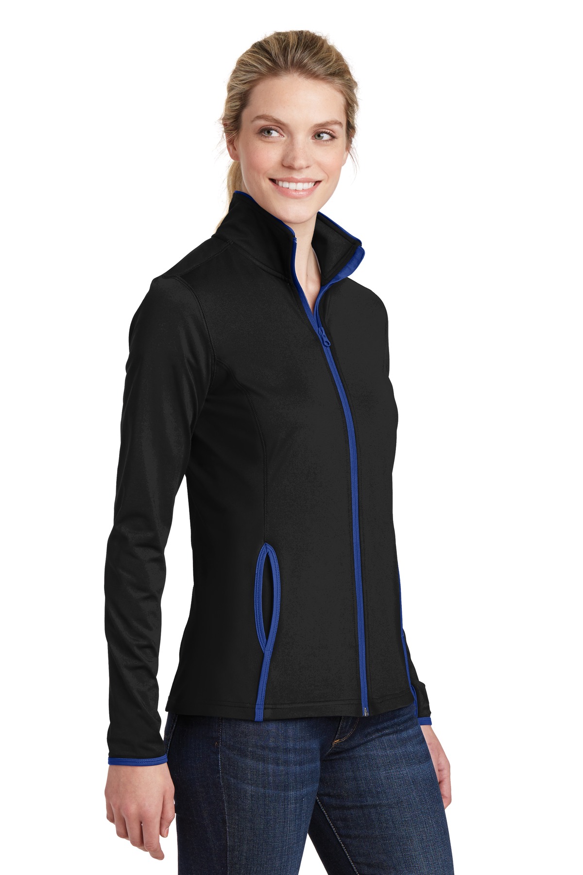 Sport-Tek Women's Sport-Wick Stretch Contrast Full-Zip Jacket. LST853