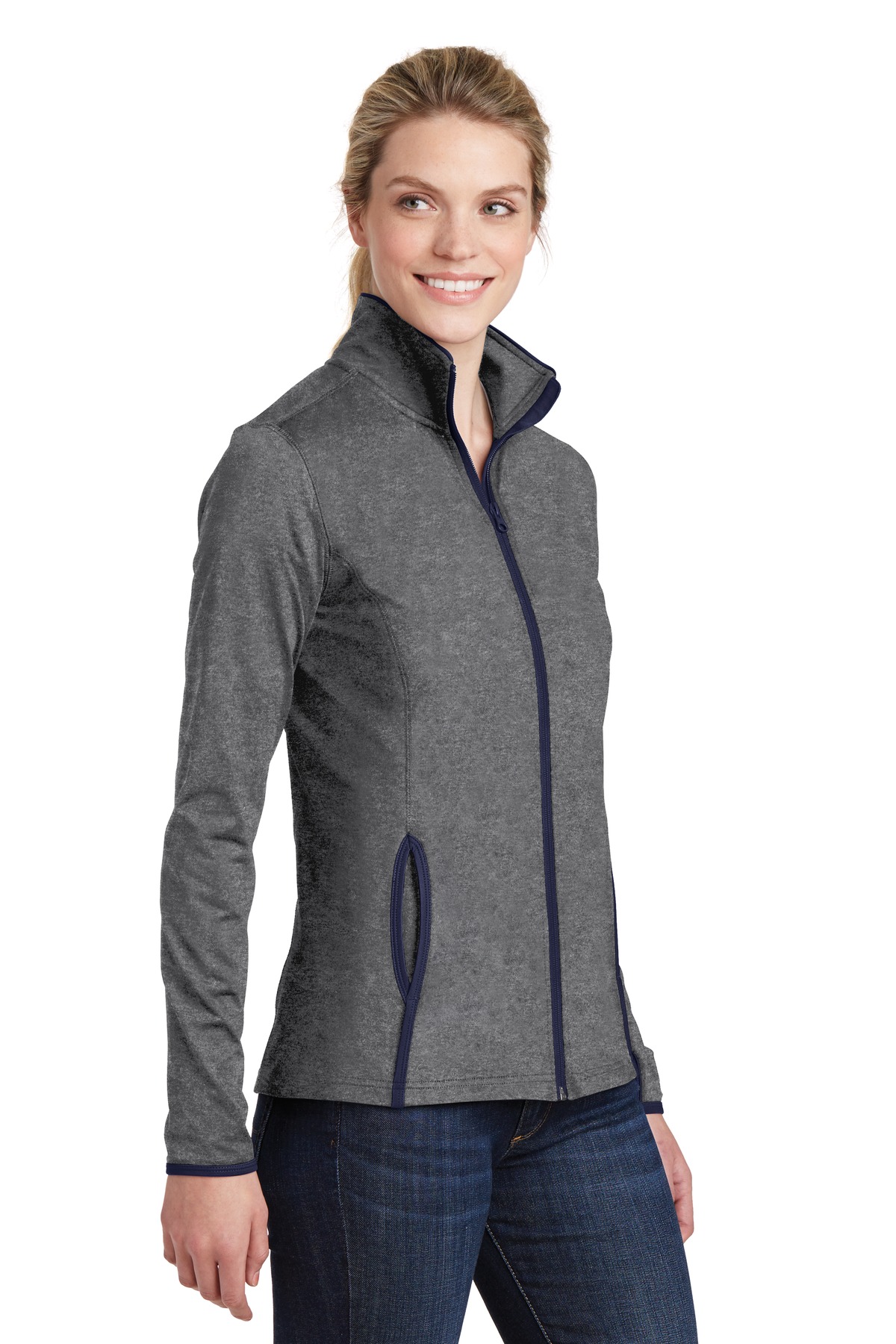Sport-Tek Women's Sport-Wick Stretch Contrast Full-Zip Jacket. LST853