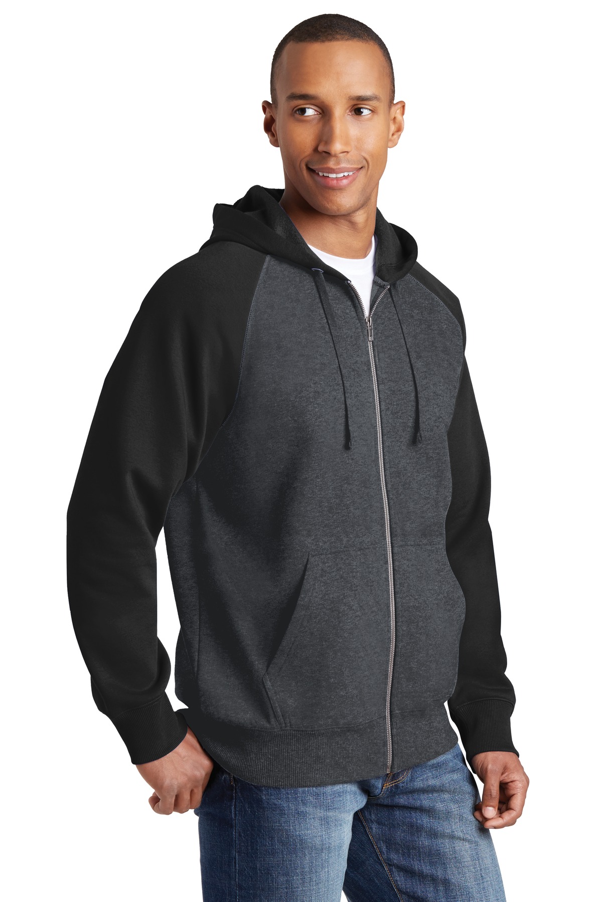 Sport-Tek Raglan Colorblock Full-Zip Hooded Fleece Jacket. ST269
