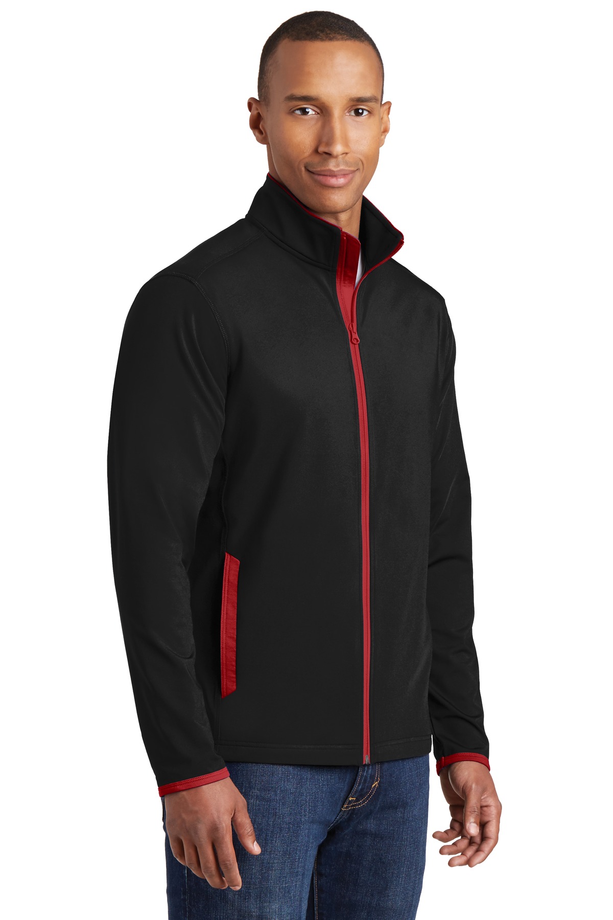 Sport-Tek Sport-Wick Stretch Contrast Full-Zip Jacket. ST853