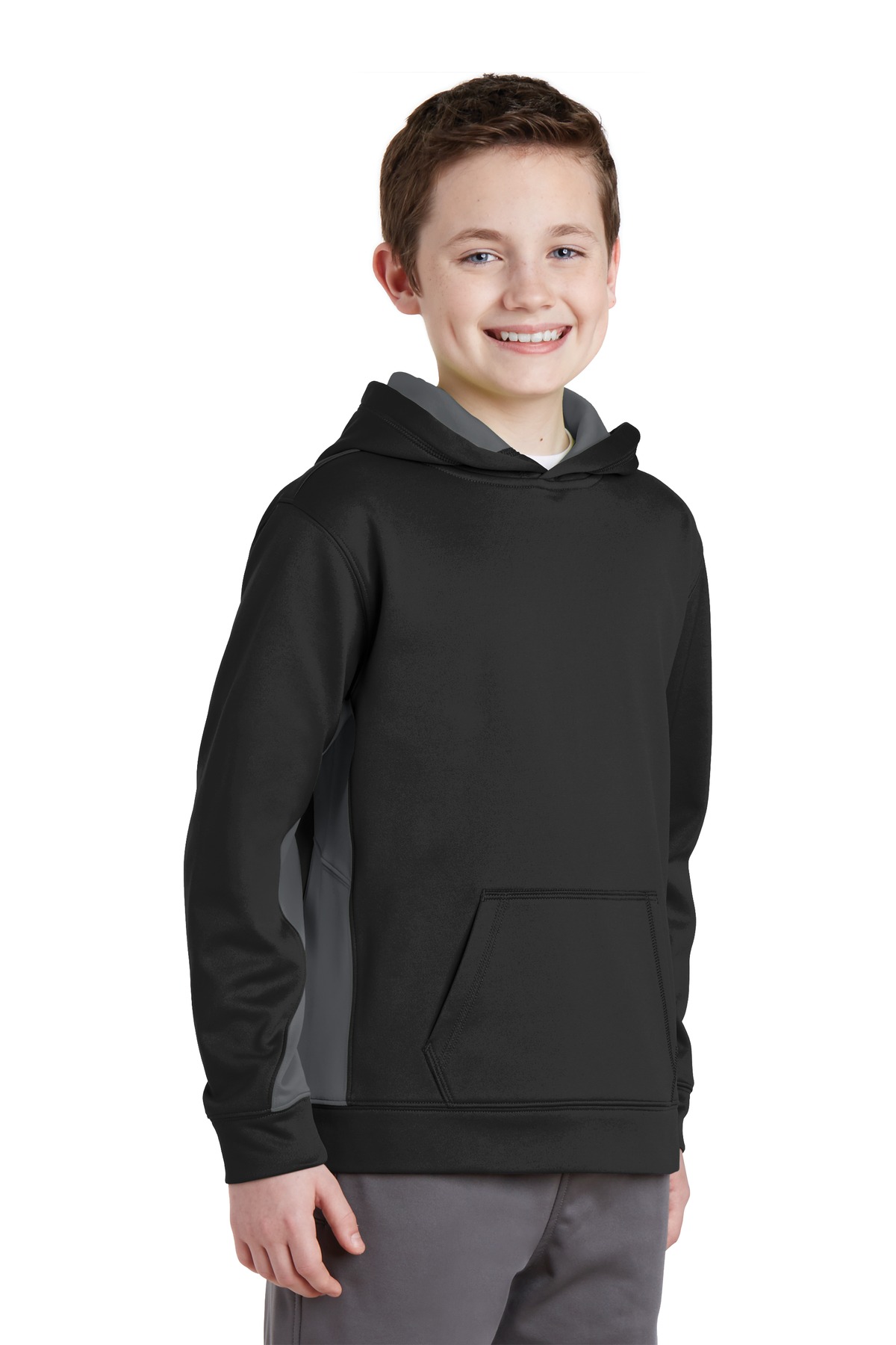 Sport-Tek Youth Sport-Wick Fleece Colorblock Hooded Pullover. YST235