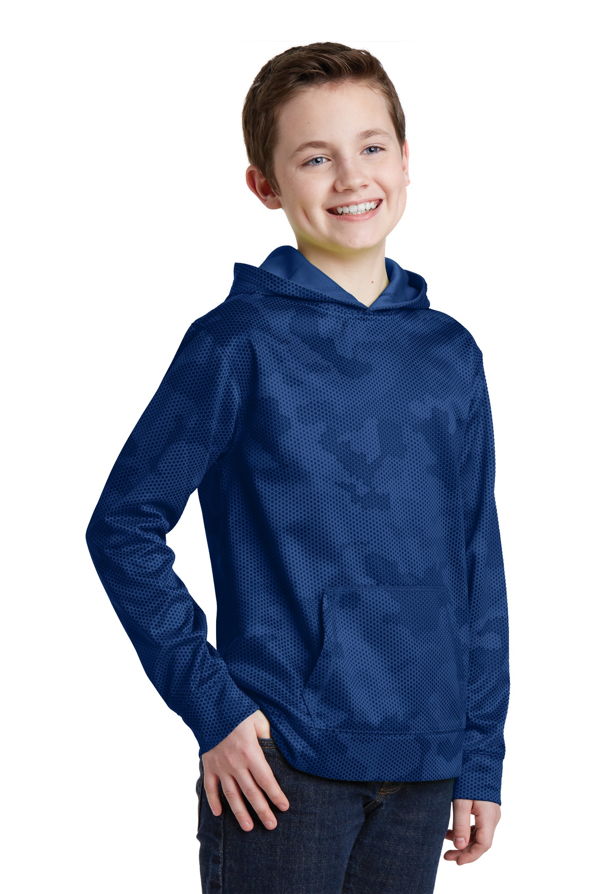 Sport-Tek Youth Sport-Wick CamoHex Fleece Hooded Pullover. YST240