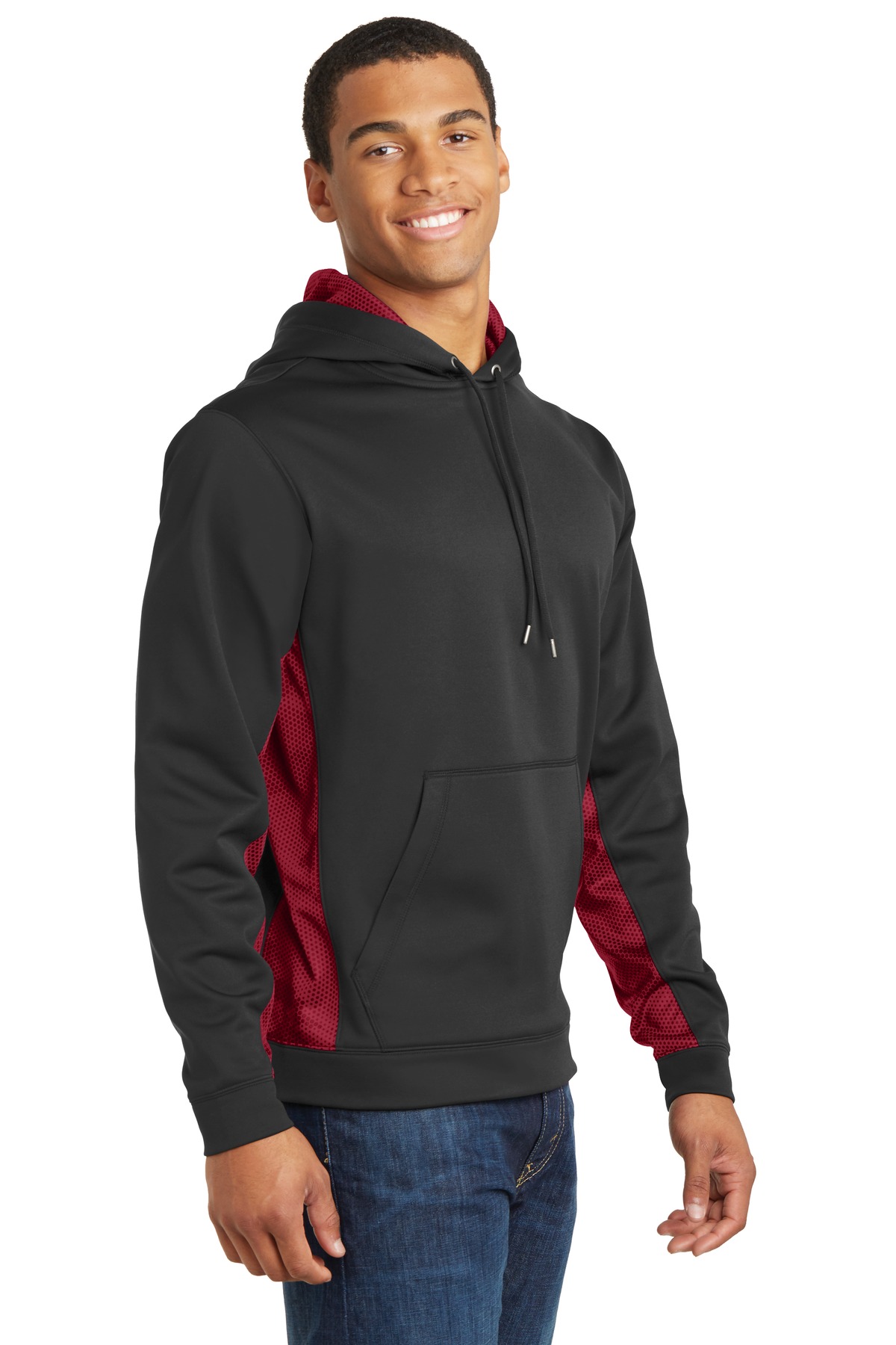 Sport-Tek Sport-Wick CamoHex Fleece Colorblock Hooded Pullover. ST239