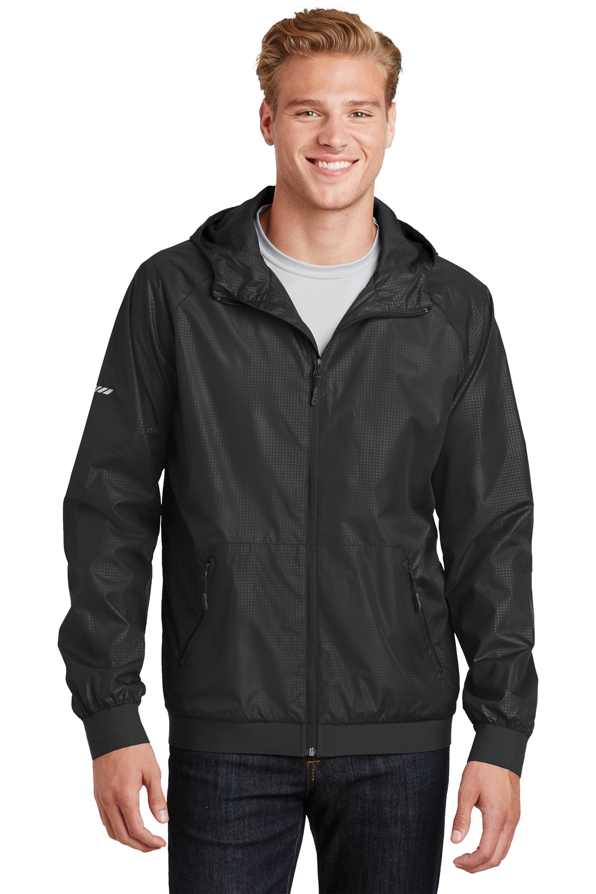 Sport-Tek Hospitality Activewear & Outerwear ® Embossed Hooded Wind Jacket.-Sport-Tek