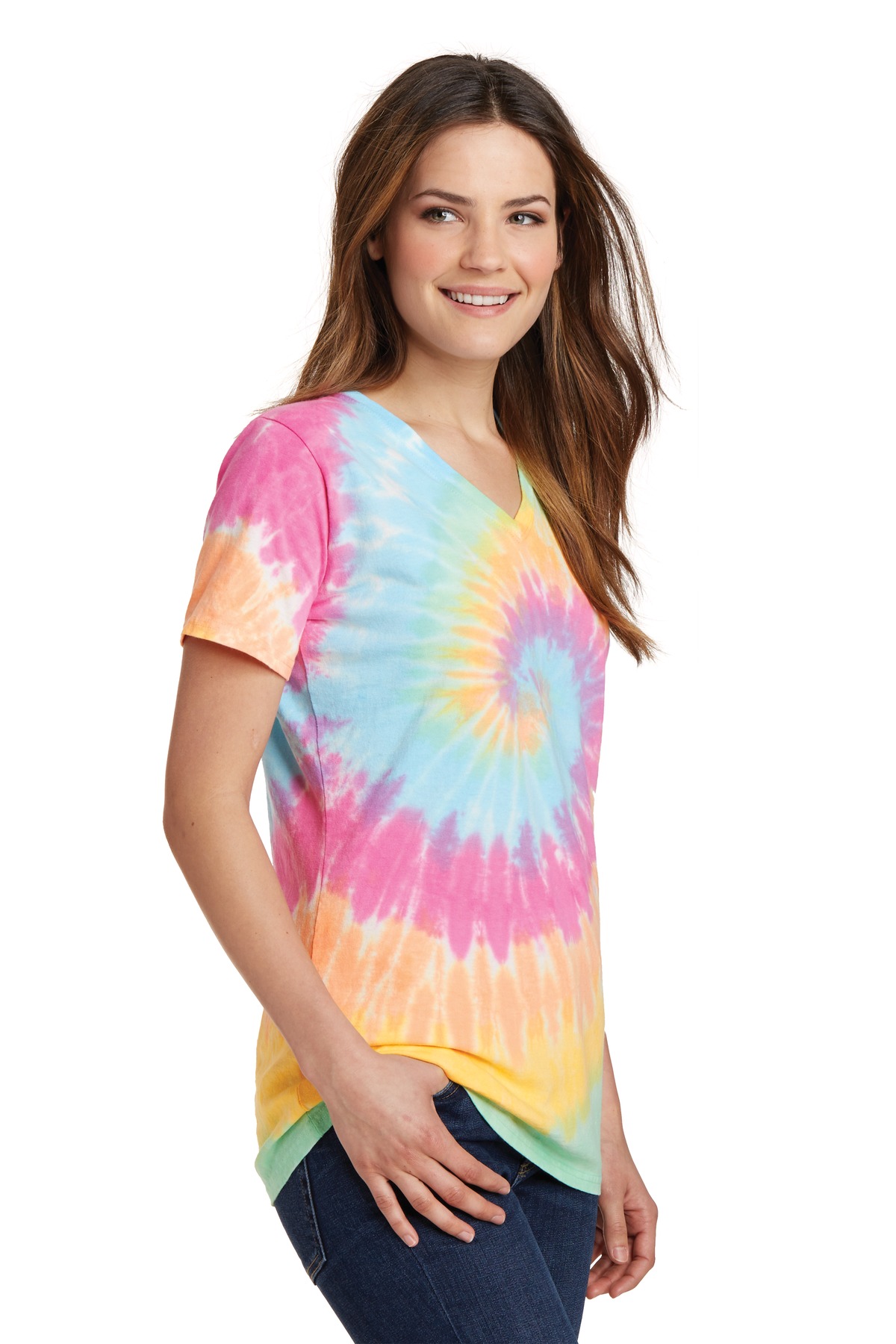 Port & Co Women's Tie-Dye V-Neck Tee. LPC147V