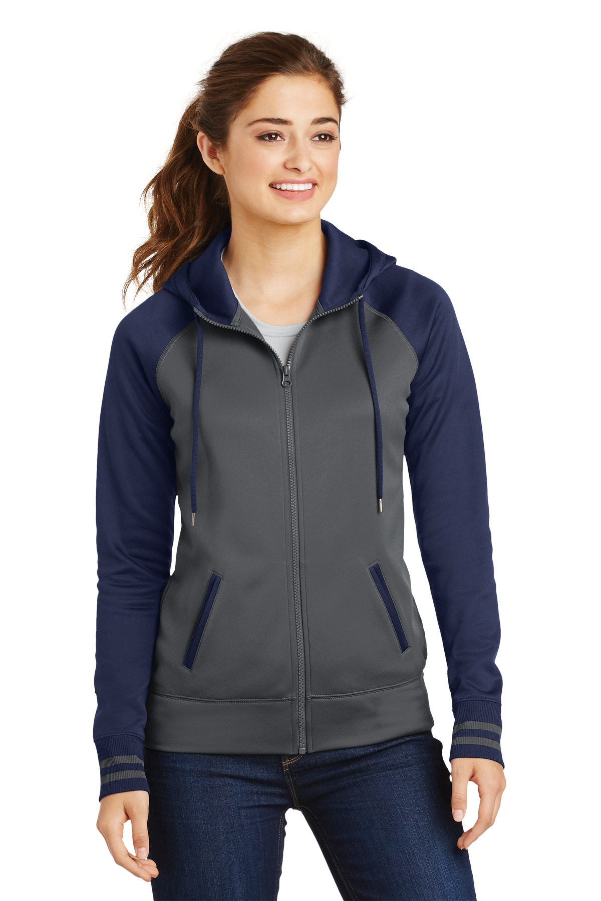 Sport-Tek Ladies Sweatshirts & Fleece for Hospitality ® Ladies Sport-Wick® Varsity Fleece Full-Zip Hooded Jacket.-Sport-Tek