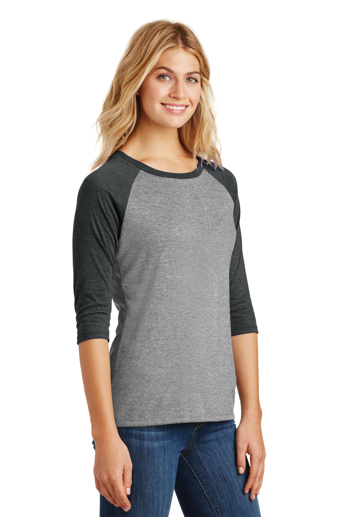 District Women's Perfect Tri 3/4-Sleeve Raglan. DM136L