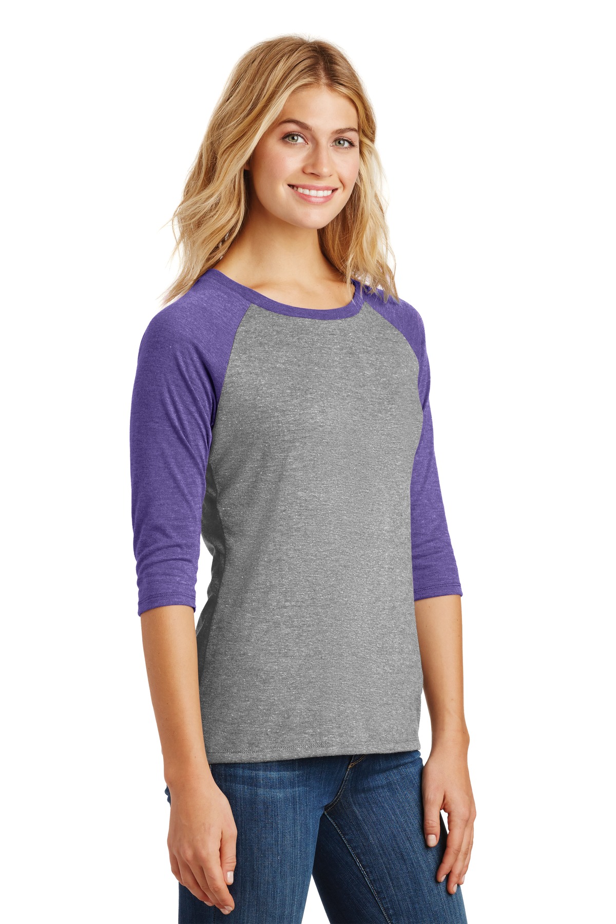 District Women's Perfect Tri 3/4-Sleeve Raglan. DM136L