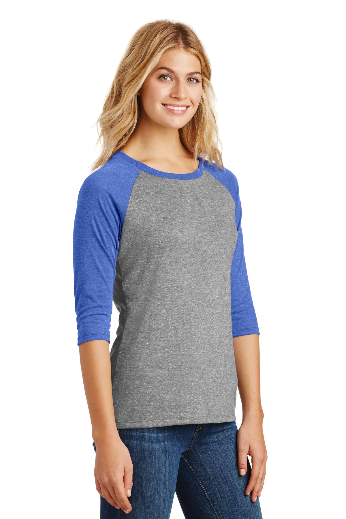 District Women's Perfect Tri 3/4-Sleeve Raglan. DM136L