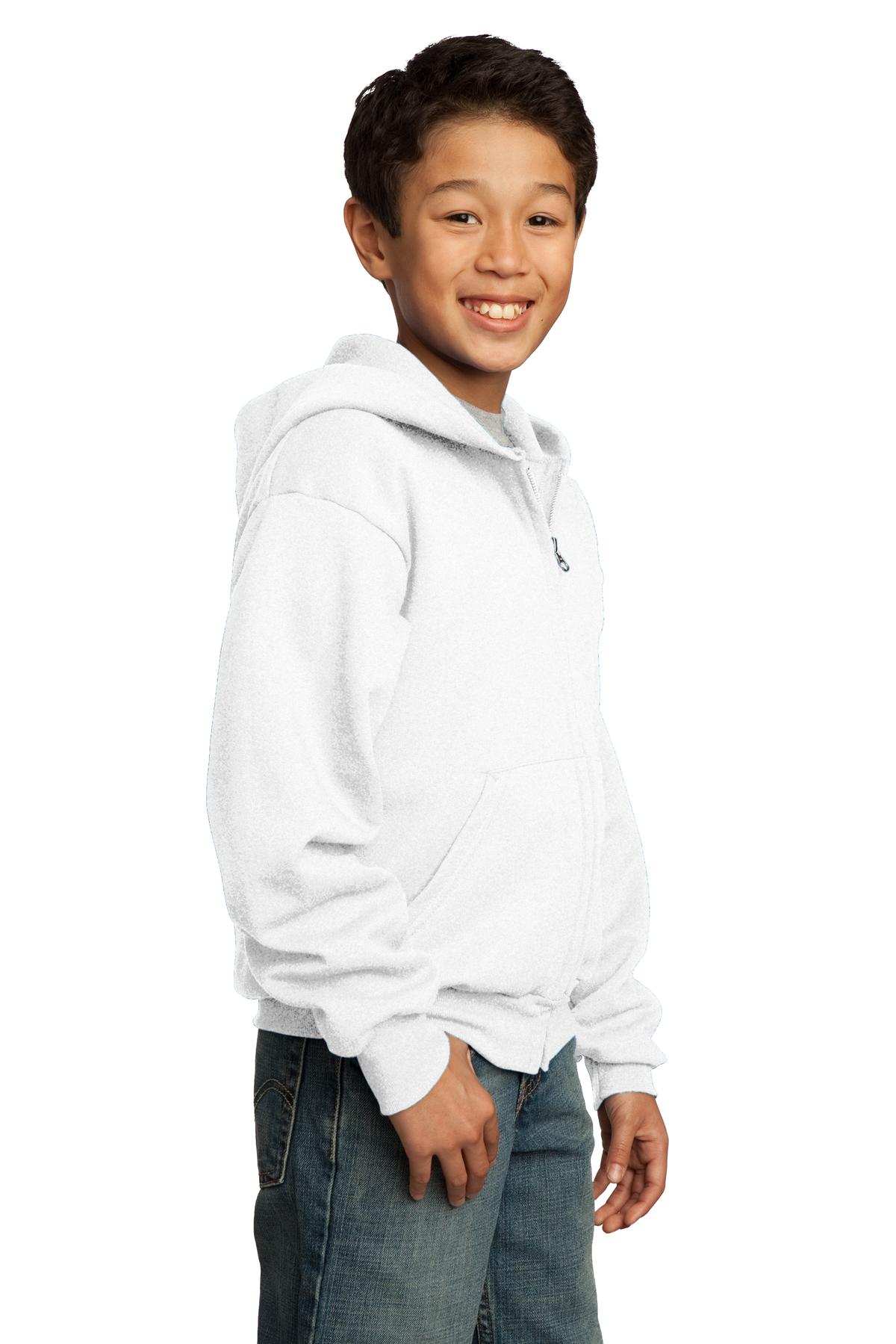 Port & Co Youth Core Fleece Full-Zip Hooded Sweatshirt. PC90YZH