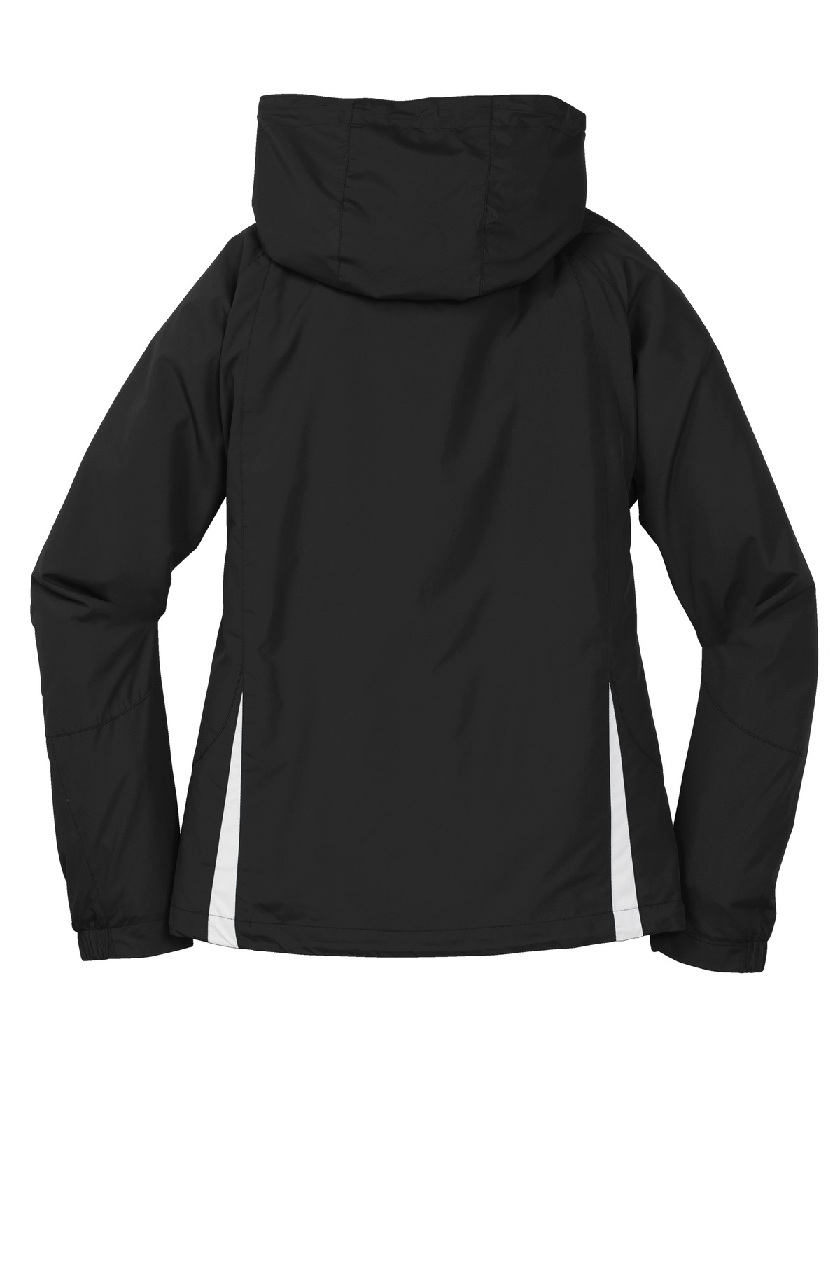 Sport-Tek Women's Colorblock Hooded Raglan Jacket. LST76 in Black/White