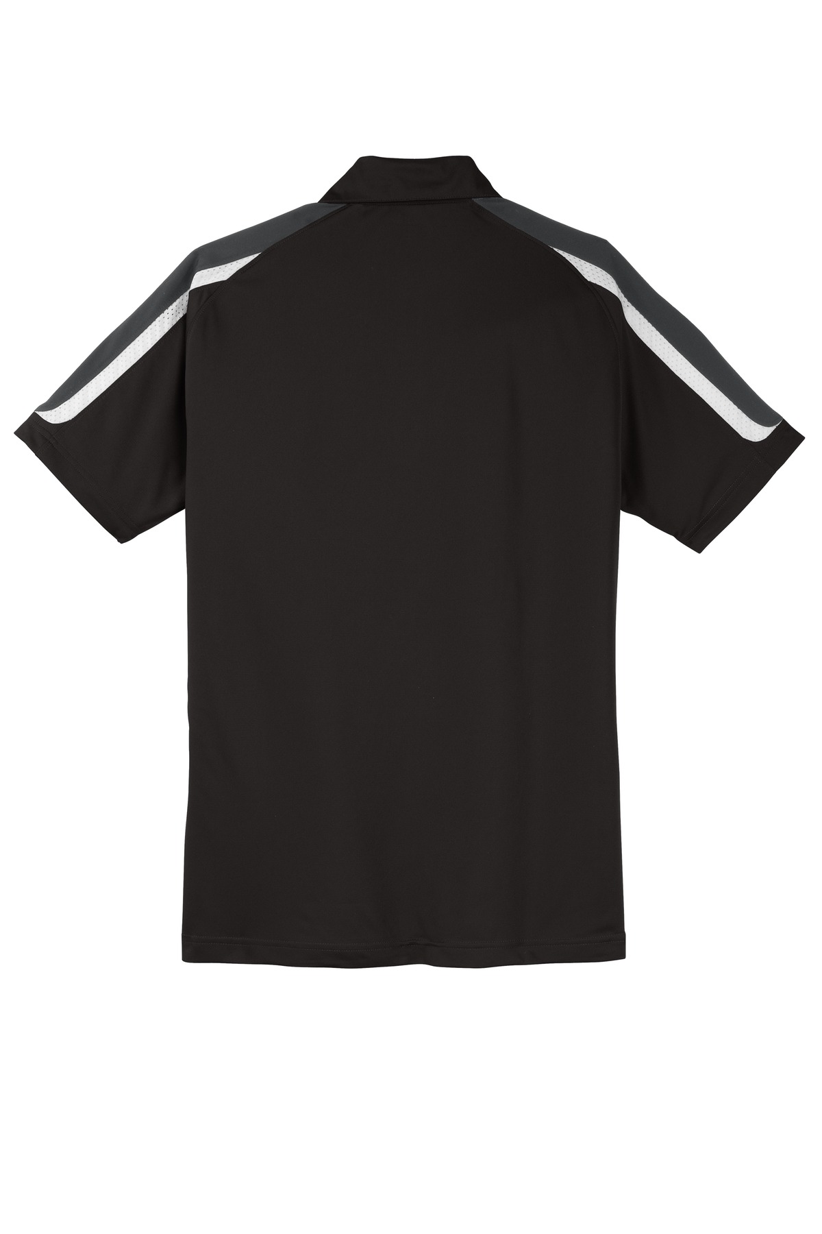 Sport-Tek Tricolor Shoulder Micropique Sport-Wick Polo. ST658 in Blk/IronGry/Wh