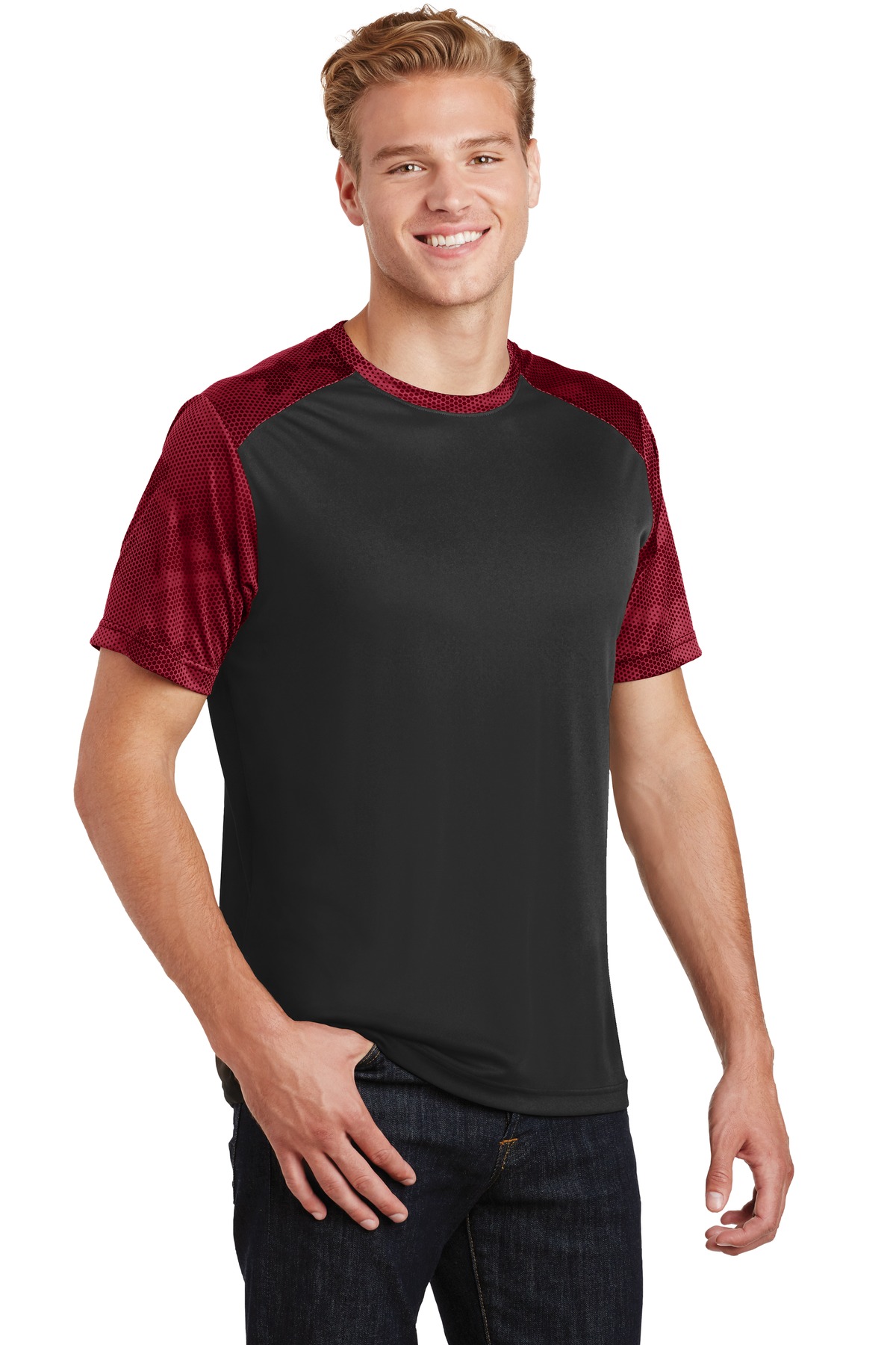 Sport-Tek CamoHex Colorblock Tee. ST371