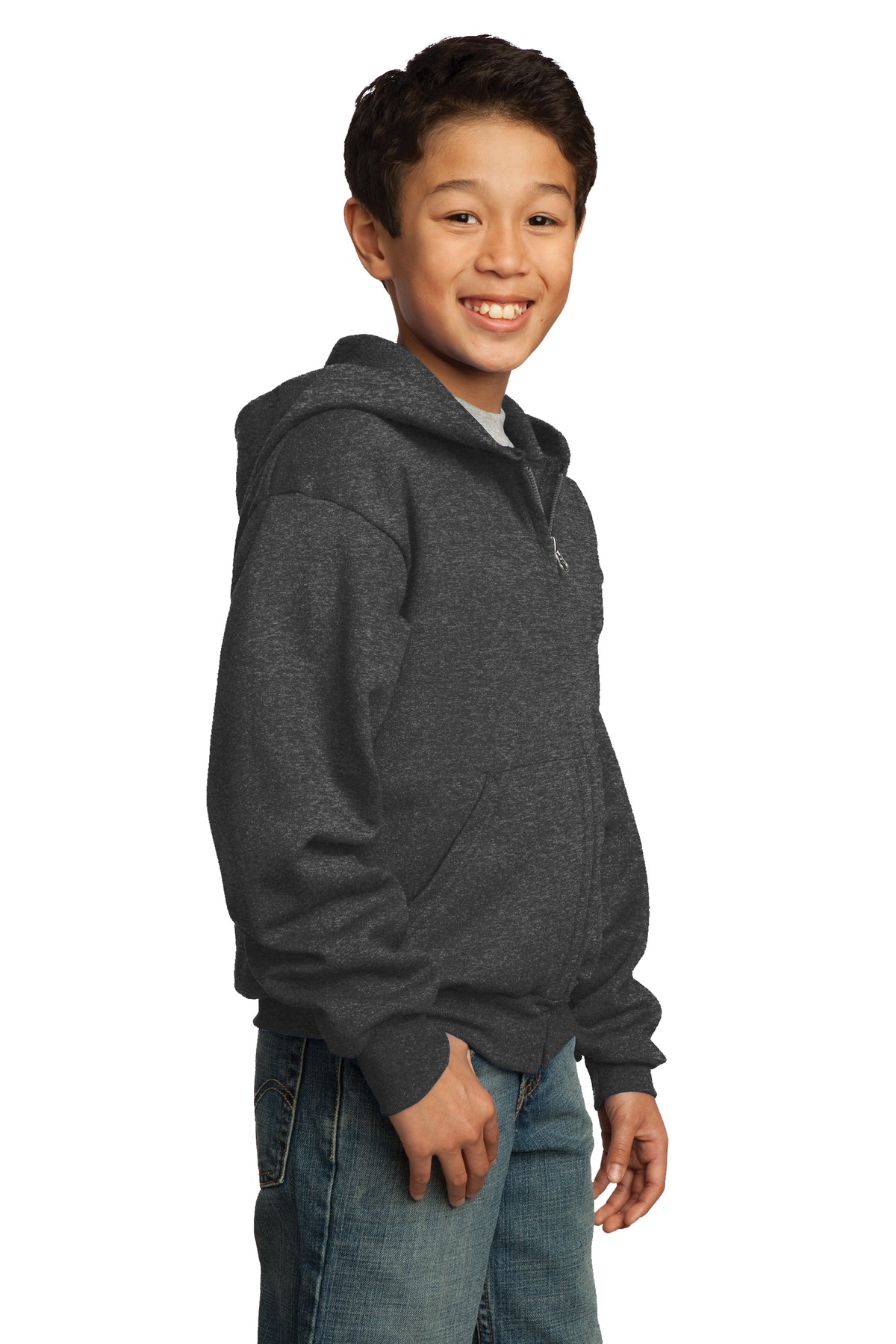 Port & Co Youth Core Fleece Full-Zip Hooded Sweatshirt. PC90YZH
