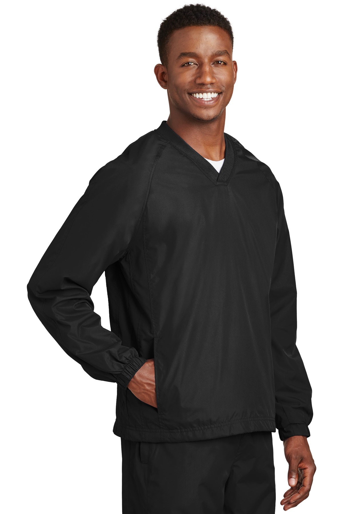 Sport-Tek V-Neck Raglan Wind Shirt. JST72