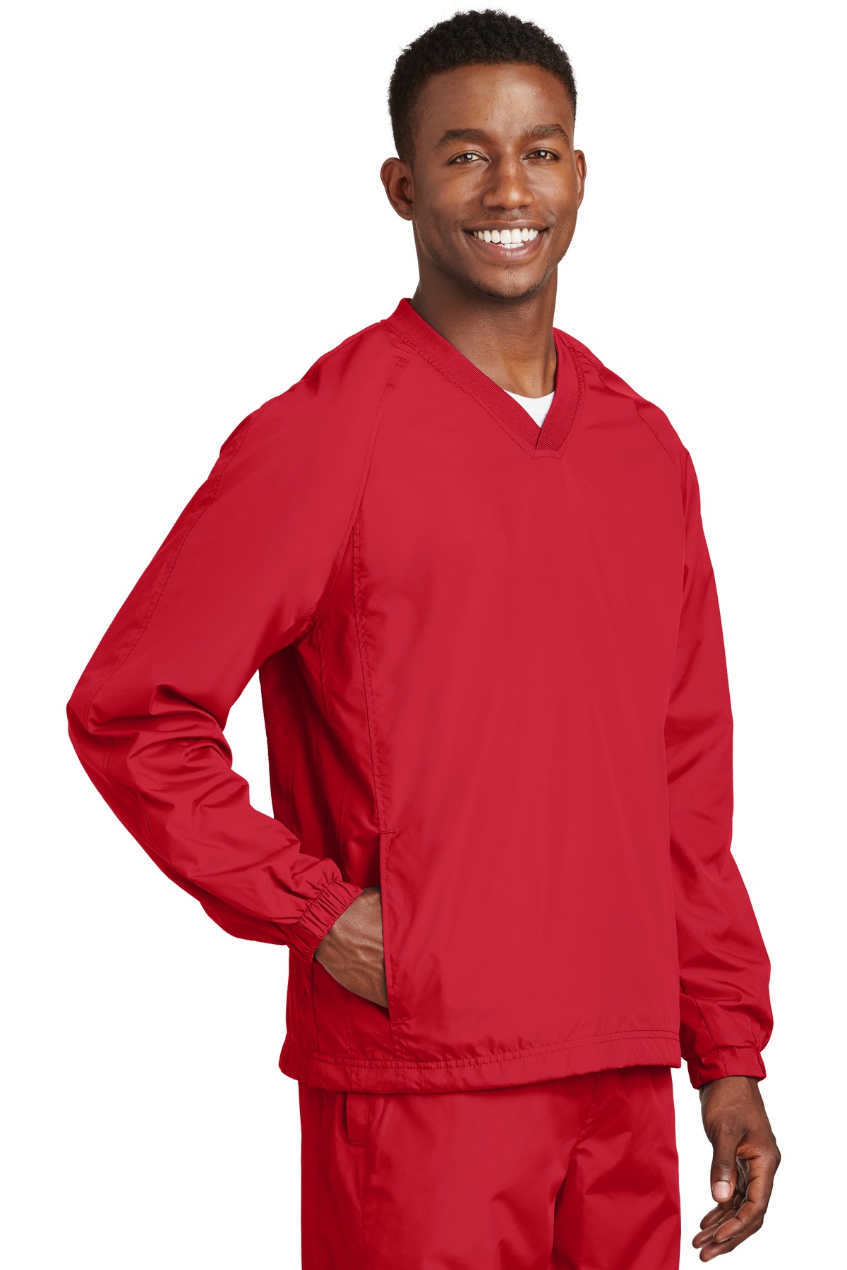Sport-Tek V-Neck Raglan Wind Shirt. JST72