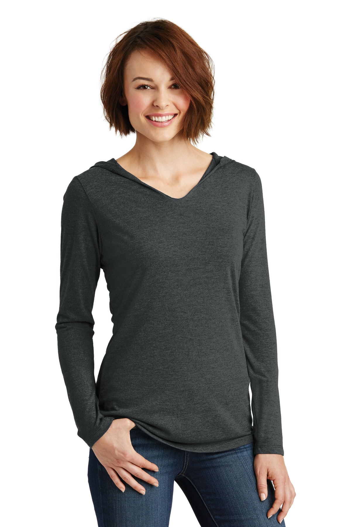 District Ladies Hospitality T-Shirts ® Womens Perfect Tri® Long Sleeve Hoodie.-District