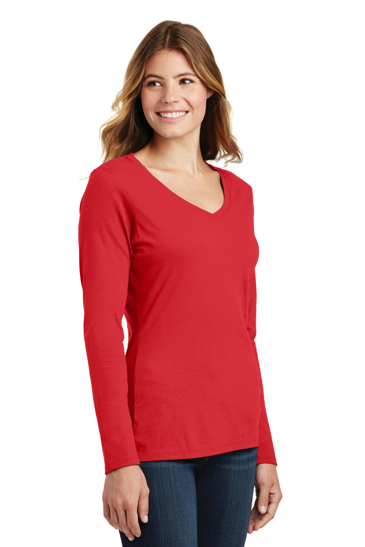 Port & Company Women's Long Sleeve Fan Favorite V-Neck Tee. LPC450VLS